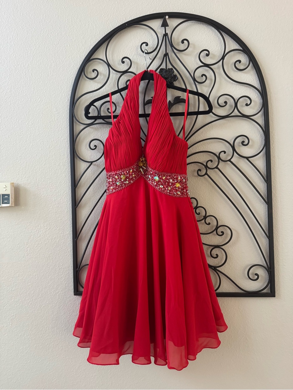 WOW couture Red Strapless Party Dress with Beaded Waist